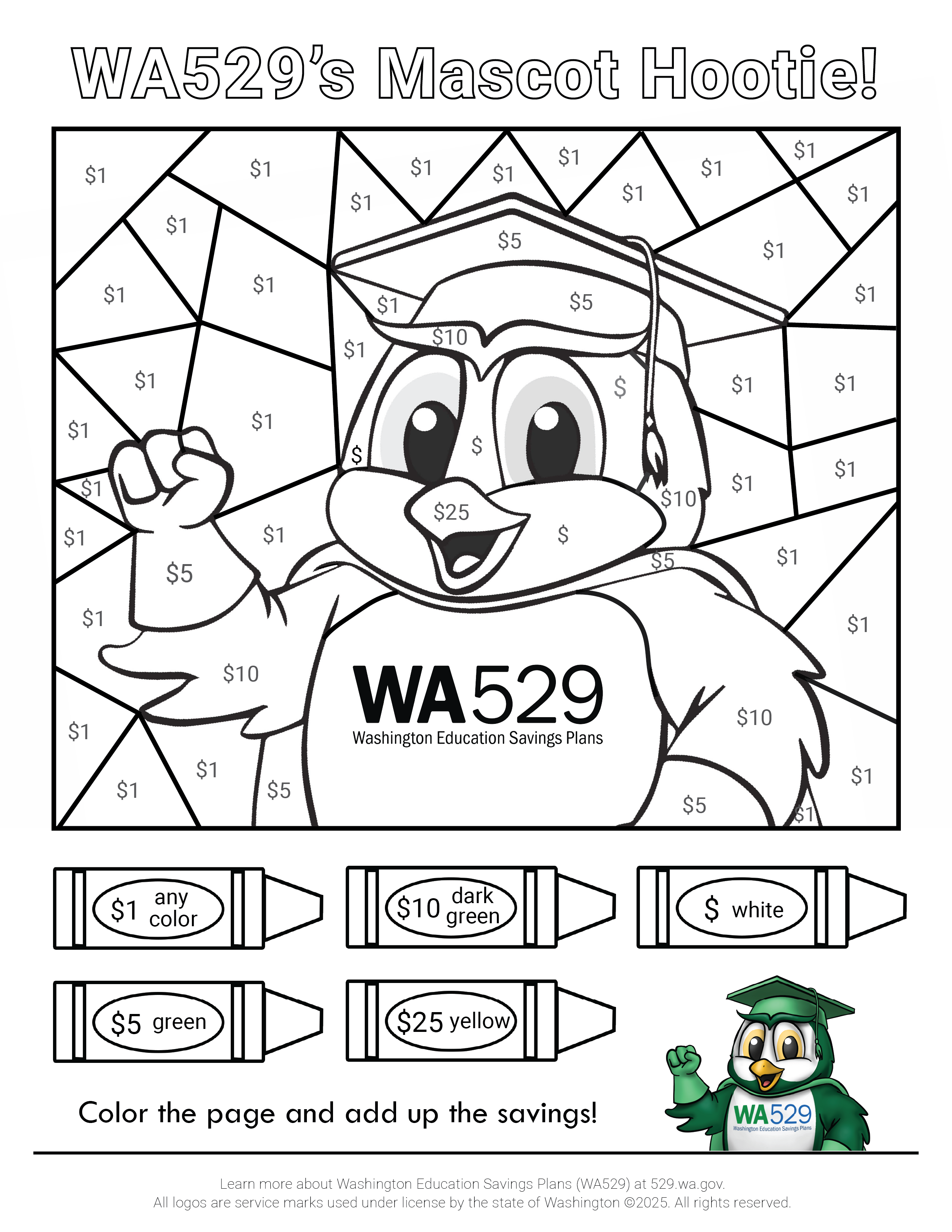 WA529 Mascot Hootie the Owl color page